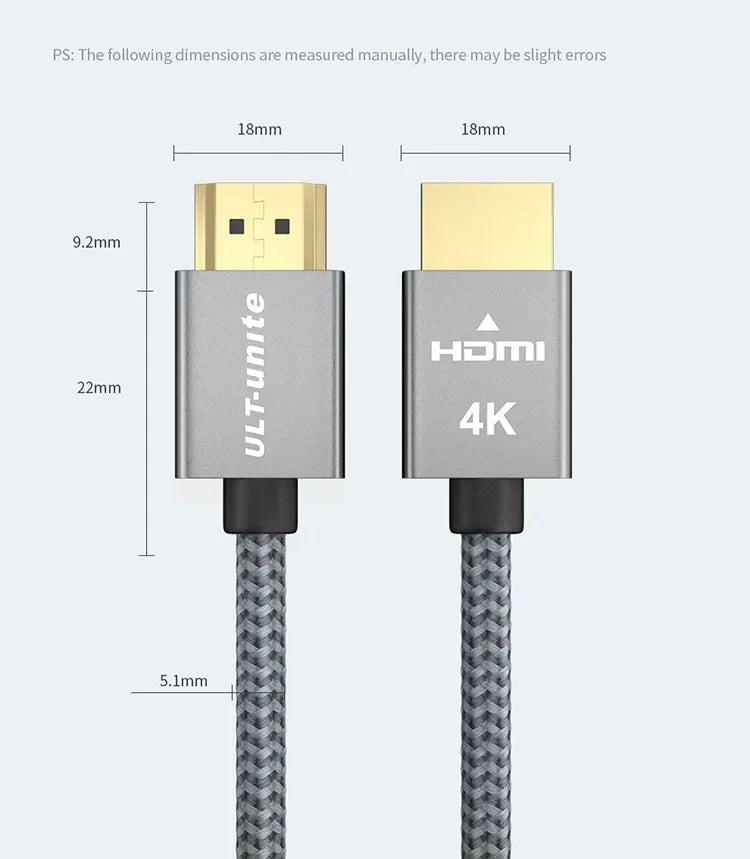 4K HDMI Cable High Speed 18Gbps HDMI 2.0 Cable HDR 3D Braided HDMI Cord ARC Compatible for MacBook Pro 2021 UHD TV Projector PC